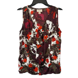 Loft Deep Burgundy Floral Sleeveless V Neckline Sheer Blouse SKU0638